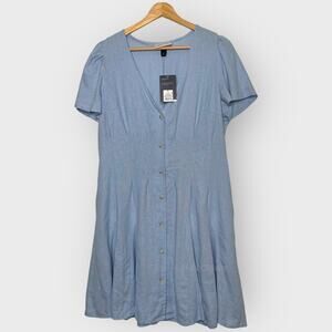 Universal Thread Medium Blue Short Sleeve V-Neck A-Line Dress Cottagecore Denim